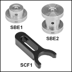 Ø1in (25.0 mm) Pedestal Base Adapters and Clamping Fork for Ø1/2in Post Holders and Ø1in Posts