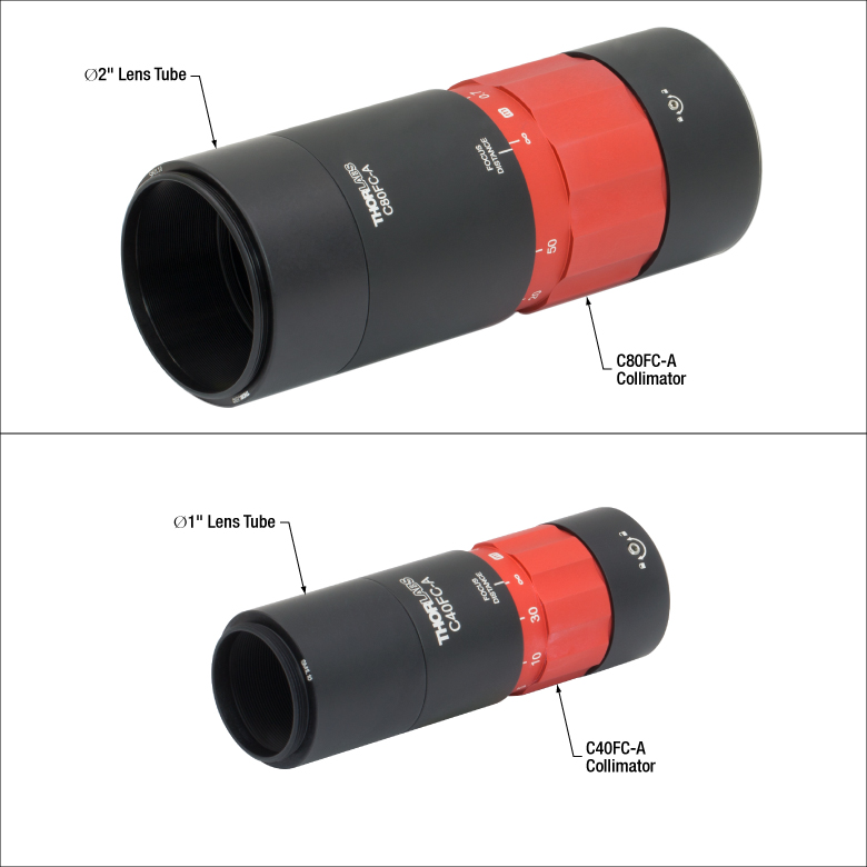Large-Beam Achromatic Fiber Adjustable Focus Collimators