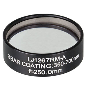 LJ1267RM-A - f = 250.0 mm, Ø1in, N-BK7 Mounted Plano-Convex Round Cyl Lens, ARC 350-700