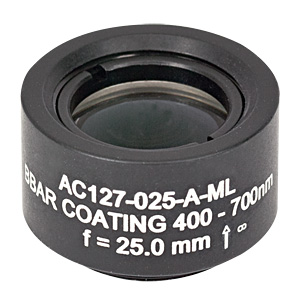 AC127-025-A-ML - f=25 mm, Ø1/2in Achromatic Doublet, SM05-Threaded Mount, ARC: 400-700 nm
