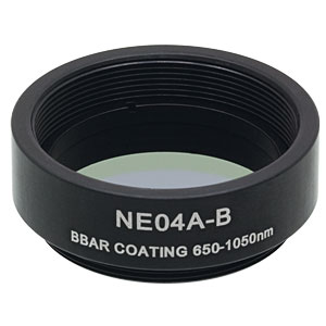 NE04A-B - Ø25 mm Absorptive Neutral Density Filter, ARC: 650-1050 nm, SM1-Threaded Mount, OD: 0.4