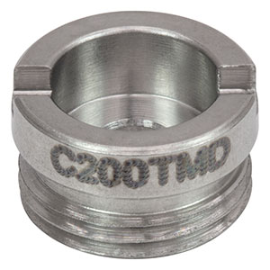 C200TMD - f = 1.1 mm, NA = 0.43/0.12, WD = 0.4/2.4 mm, DW = 1300 nm, Mounted Aspheric Lens, Uncoated