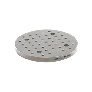 MBR6U - Unanodized, Circular, Aluminum Breadboard, Ø5.87in x 0.50in, 1/4in-20 Double-Density Taps 