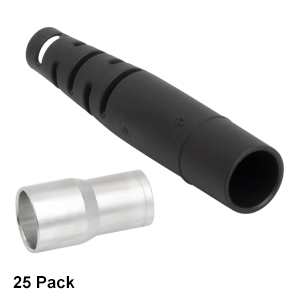 FT038CP - Black Strain Relief Boots and Crimp Sleeves for Ø3.8 mm Tubing and FC Connectors, 25 Pack