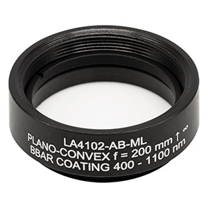 LA4102-AB-ML - Ø1in UVFS Plano-Convex Lens, SM1-Threaded Mount, f = 200 mm, ARC: 400 - 1100 nm