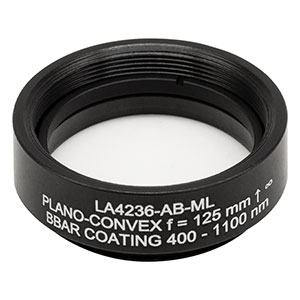 LA4236-AB-ML - Ø1in UVFS Plano-Convex Lens, SM1-Threaded Mount, f = 125 mm, ARC: 400 - 1100 nm