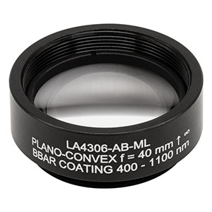 LA4306-AB-ML - Ø1in UVFS Plano-Convex Lens, SM1-Threaded Mount, f = 40 mm, ARC: 400 - 1100 nm