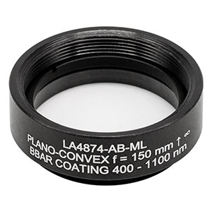 LA4874-AB-ML - Ø1in UVFS Plano-Convex Lens, SM1-Threaded Mount, f = 150 mm, ARC: 400 - 1100 nm