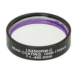 LK4500RM-C - f= -400.0 mm, Ø1in, UVFS Mounted Plano-Concave Round Cyl Lens, ARC: 1050 - 1700 nm