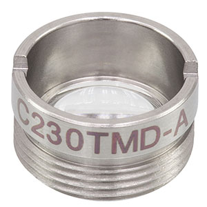 C230TMD-A - f = 4.5 mm, NA = 0.55, WD = 2.4 mm, Mounted Aspheric Lens, ARC: 350 - 700 nm