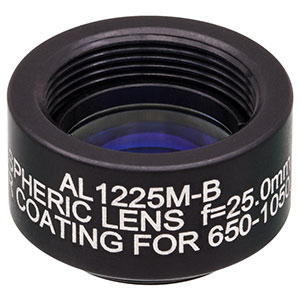 AL1225M-B - Ø12.5 mm N-BK7 Mounted Aspheric Lens, f=25 mm, NA=0.23, ARC: 650-1050 nm