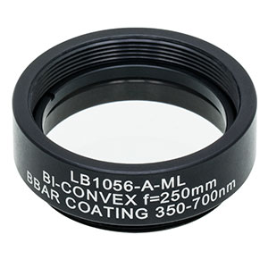 LB1056-A-ML - Mounted N-BK7 Bi-Convex Lens, Ø1in, f = 250.0 mm, ARC: 350 - 700 nm