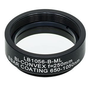 LB1056-B-ML - Mounted N-BK7 Bi-Convex Lens, Ø1in, f = 250.0 mm, ARC: 650 - 1050 nm