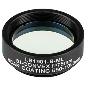 LB1901-B-ML - Mounted N-BK7 Bi-Convex Lens, Ø1in, f = 75.0 mm, ARC: 650 - 1050 nm