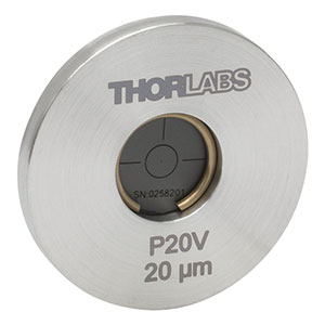 P20V - Ø1in Mounted Pinhole, 20 ± 2 µm Pinhole Diameter, Stainless Steel, Vacuum Compatible