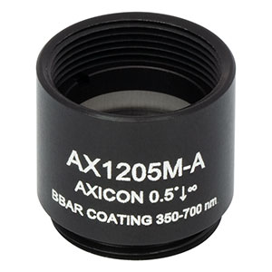 AX1205M-A - 0.5°, 350 - 700 nm AR Coated UVFS, Ø1/2in (Ø12.7 mm) Axicon, SM05-Threaded Mount