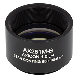 AX251M-B - 1.0°, 650 - 1050 nm AR Coated UVFS, Ø1in (Ø25.4 mm) Axicon, SM1-Threaded Mount