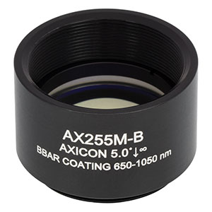 AX255M-B - 5.0°, 650 - 1050 nm AR Coated UVFS, Ø1in (Ø25.4 mm) Axicon, SM1-Threaded Mount