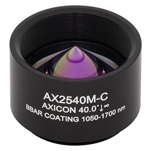 AX2540M-C - 40.0°, 1050 - 1700 nm AR Coated UVFS, Ø1in (Ø25.4 mm) Axicon, SM1-Threaded Mount