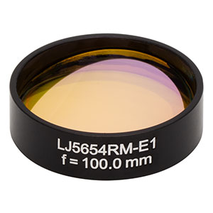 LJ5654RM-E1 - Ø1in Mounted Plano-Convex CaF₂ Cylindrical Lens, f = 100.0 mm, ARC: 2 - 5 μm 